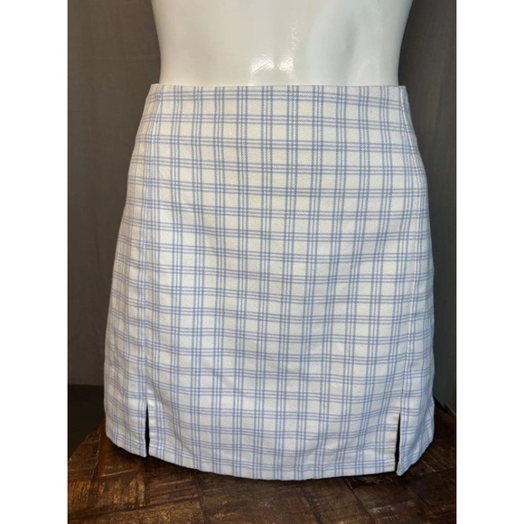 BRANDY MELVILLE Juniors Cute Soft BLUEWHITE PLAID CARA High Rise Mini Skirt - Picture 6 of 15